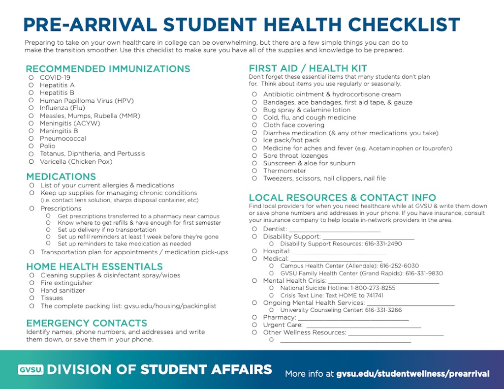 pre-arrival student health checklist cover photo